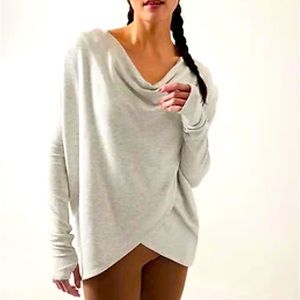 NWT Athleta Purana Wrap Sweatshirt Light Grey Heather - size L